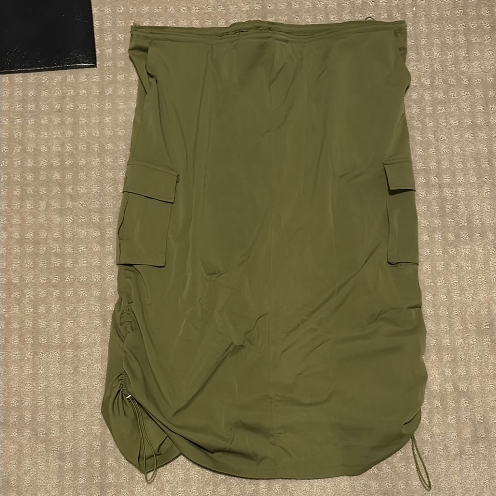 Amazon Olive Green Cargo Midi Skirt with Ruched Hem